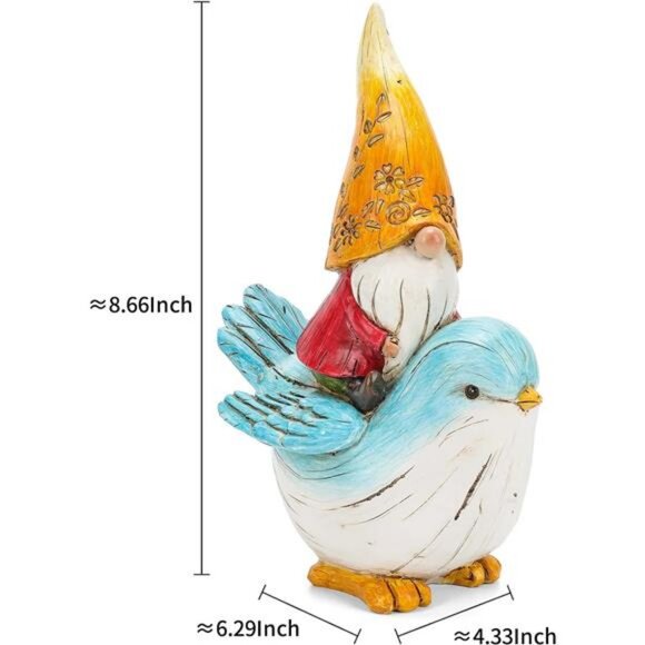Garden Gnome Statue Outdoor Decor - Garden Gnomes Sitting on Bird Statue - Picture 6 of 7